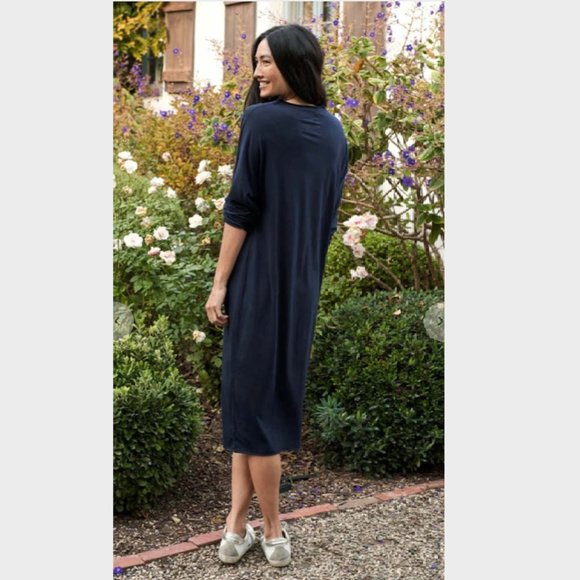 Frank & Eileen Lightweight Funnel Neck Midi Dress Size: S. Navy - Picture 11 of 16